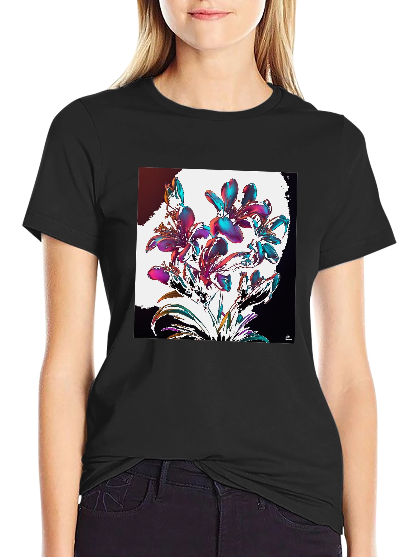 Floral Abstract Graphic Black T-Shirt