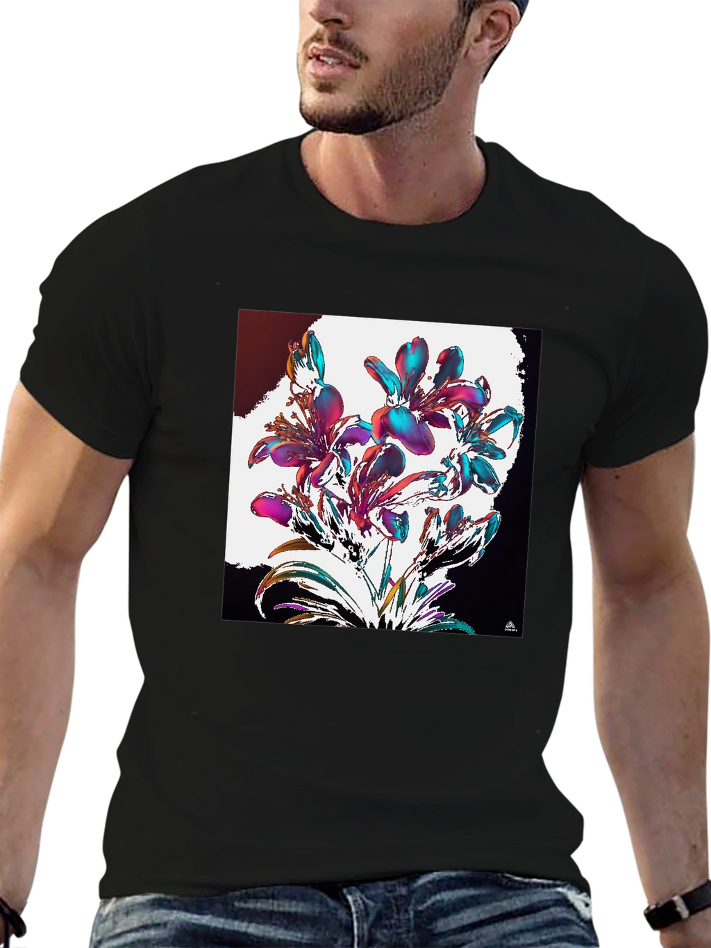 Floral Abstract Graphic Black T-Shirt