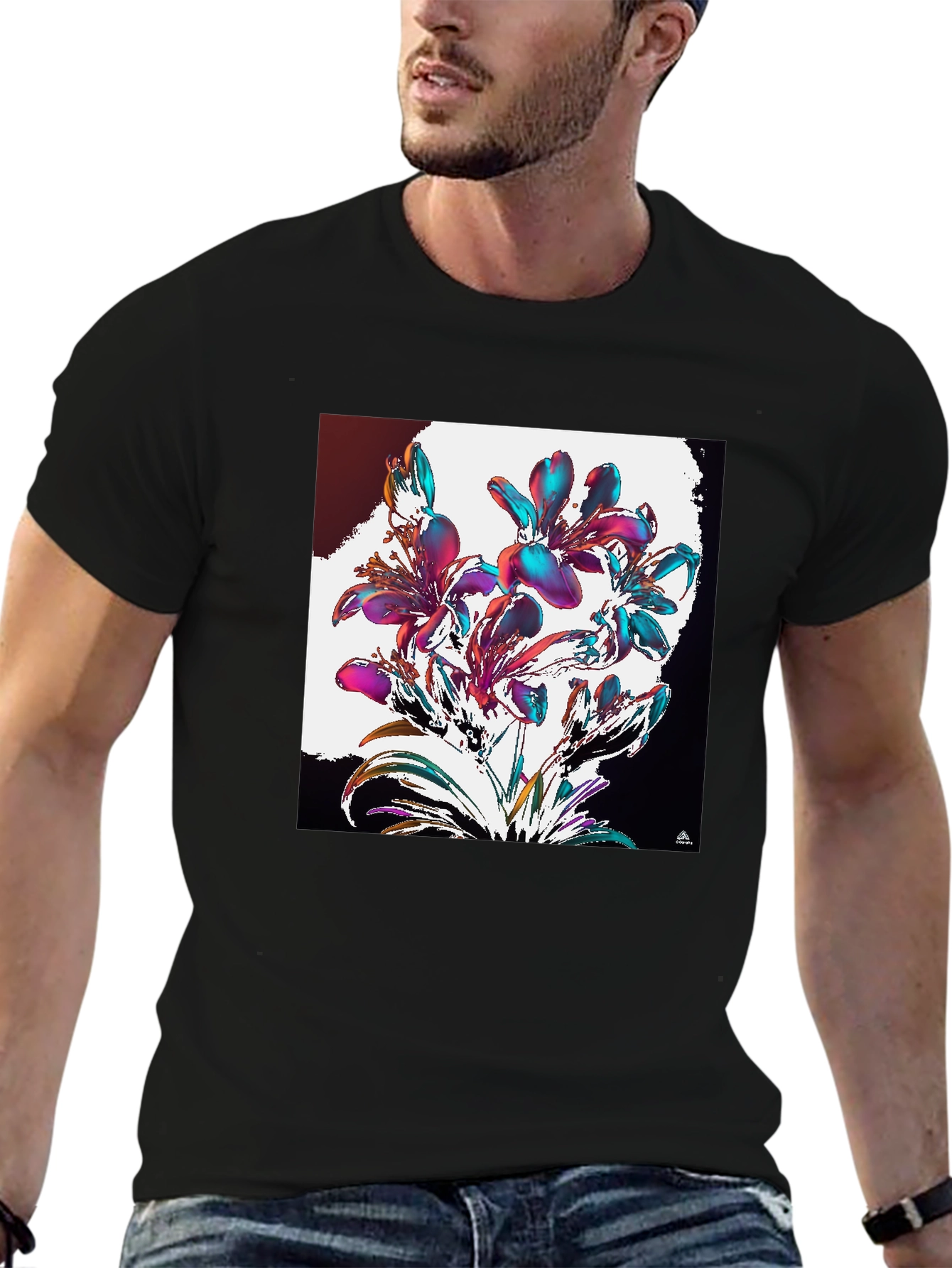 Floral Abstract Graphic Black T-Shirt