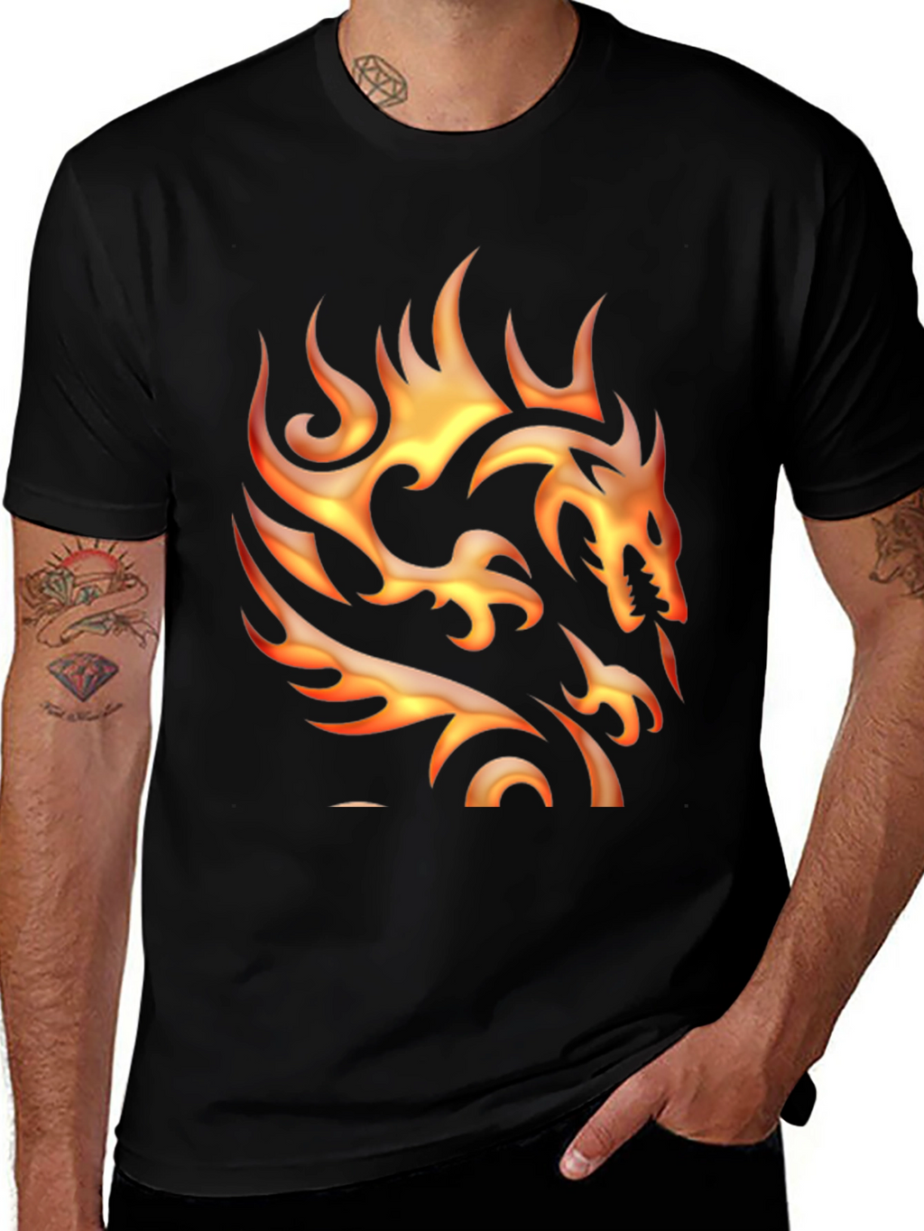 Fiery Dragon Graphic Tee - Black