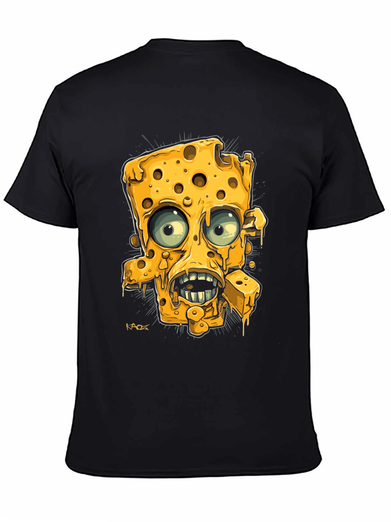 Cartoon Cheese Character Black Graphic Tee