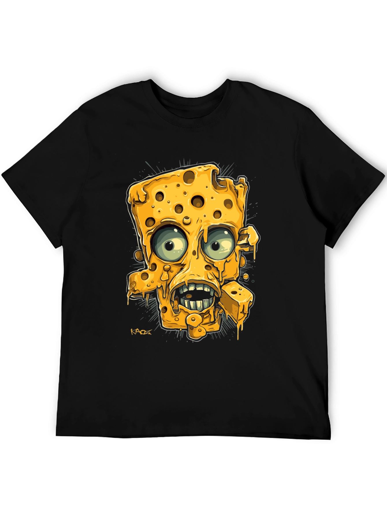 Cartoon Cheese Character Black Graphic Tee
