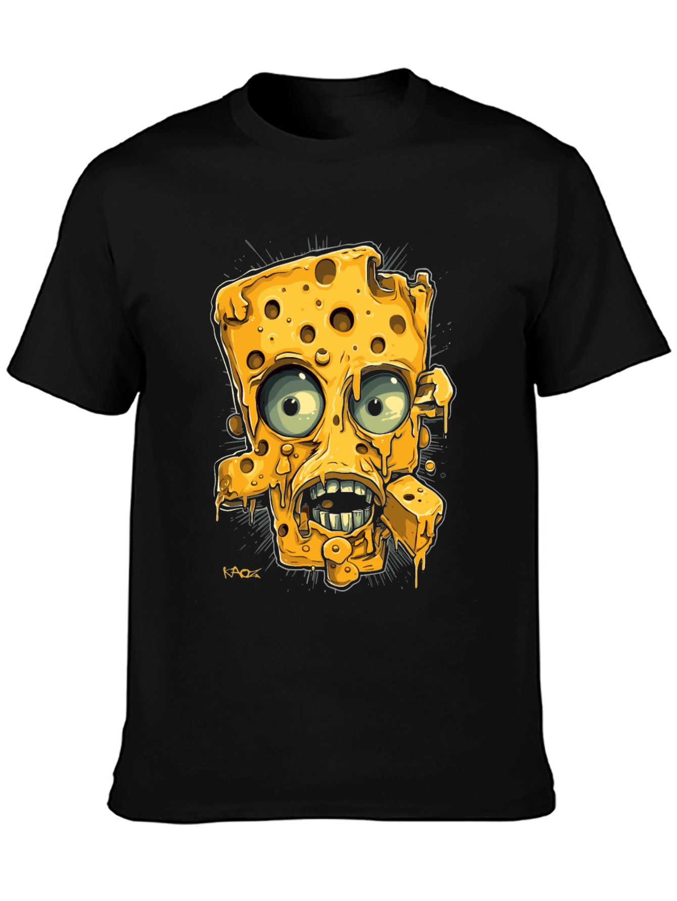 Cartoon Cheese Character Black Graphic Tee
