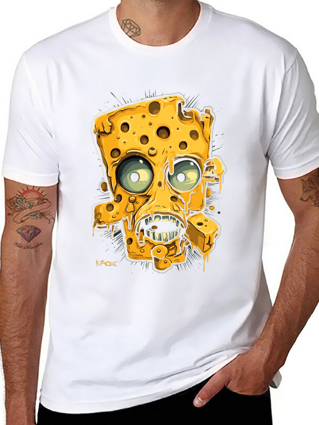 Cartoon Cheese Character Black Graphic Tee