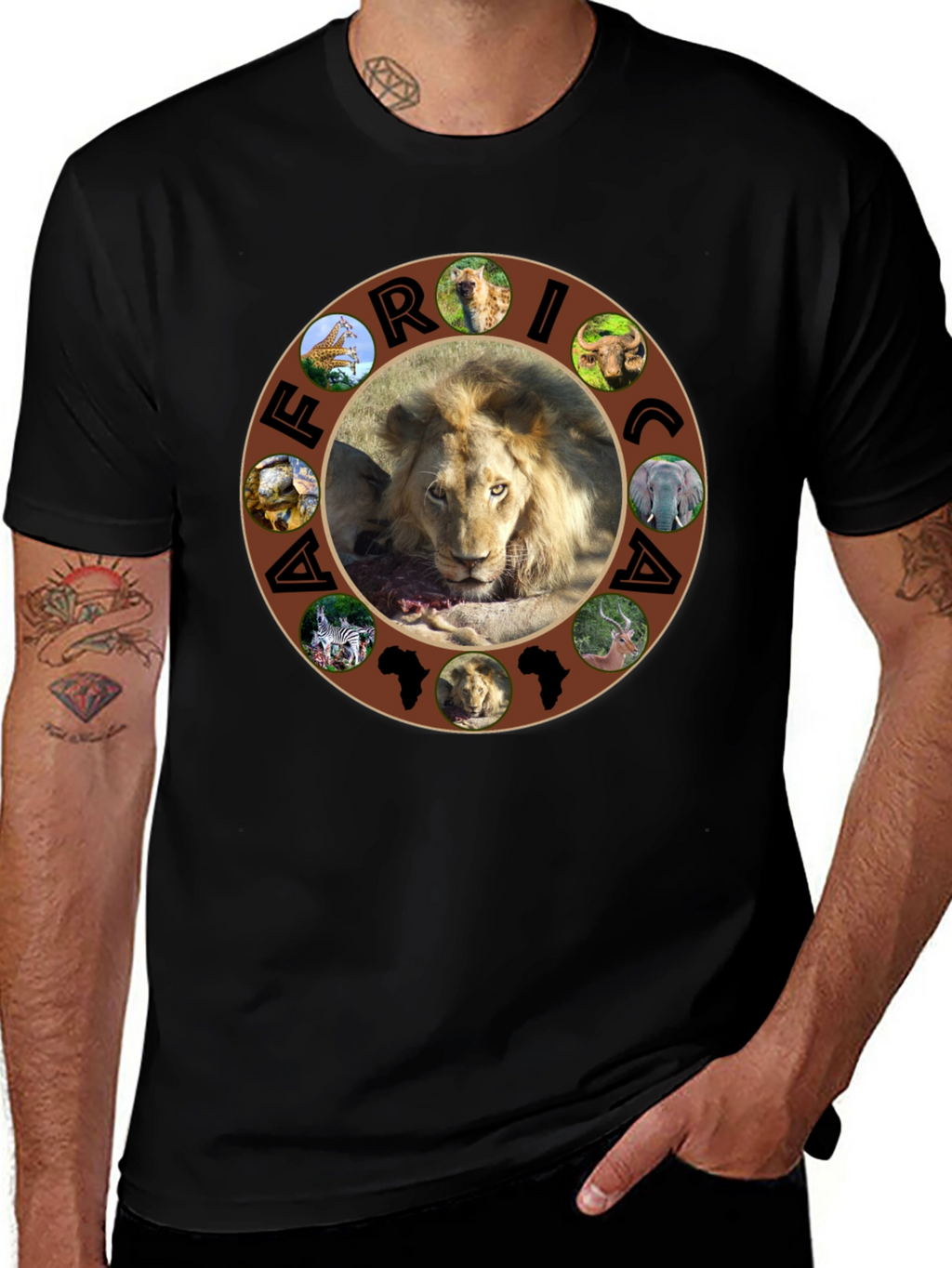 African Wildlife Graphic Tee - Lion & Continent Design