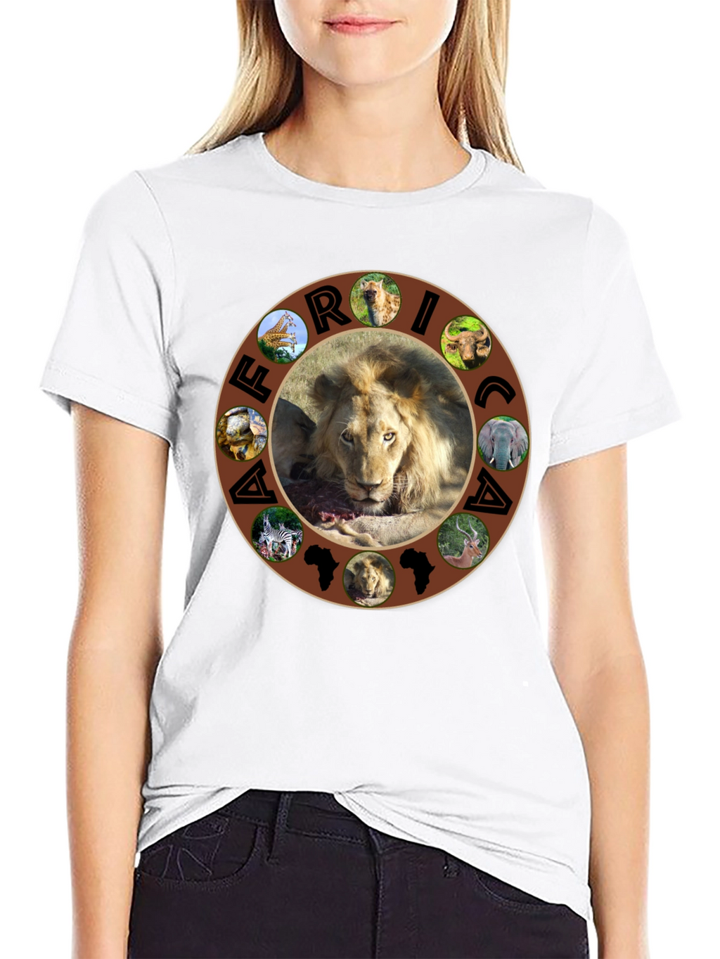 African Wildlife Graphic Tee - Lion & Continent Design