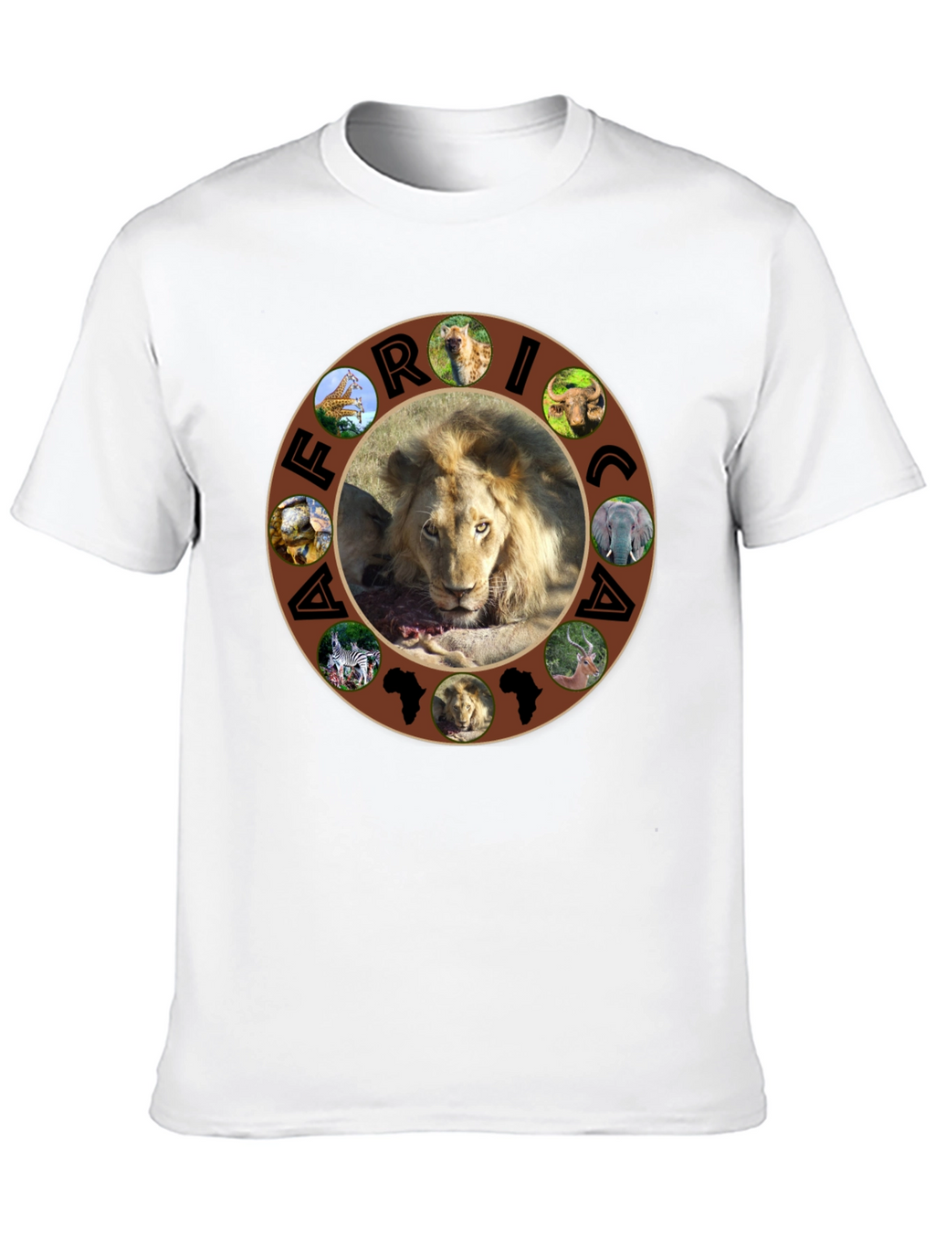 African Wildlife Graphic Tee - Lion & Continent Design