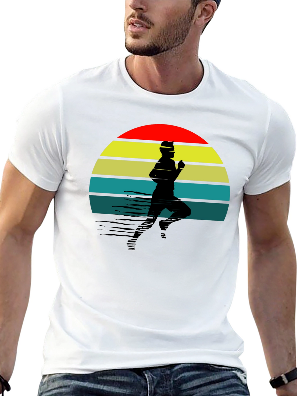 Retro Runner T-Shirt - Black Sunset Design