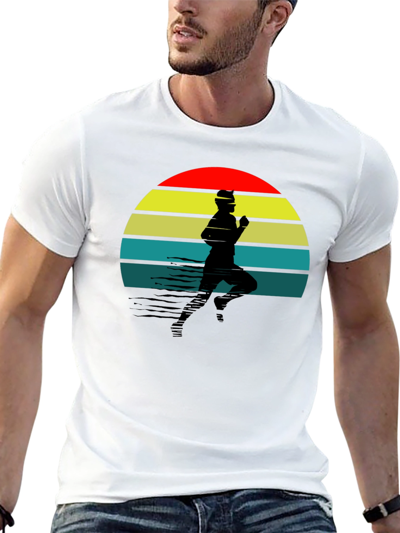 Retro Runner T-Shirt - Black Sunset Design
