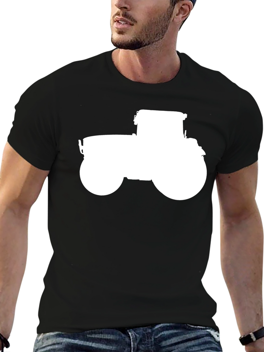 Tractor Graphic Tee - Black Cotton Casual Shirt