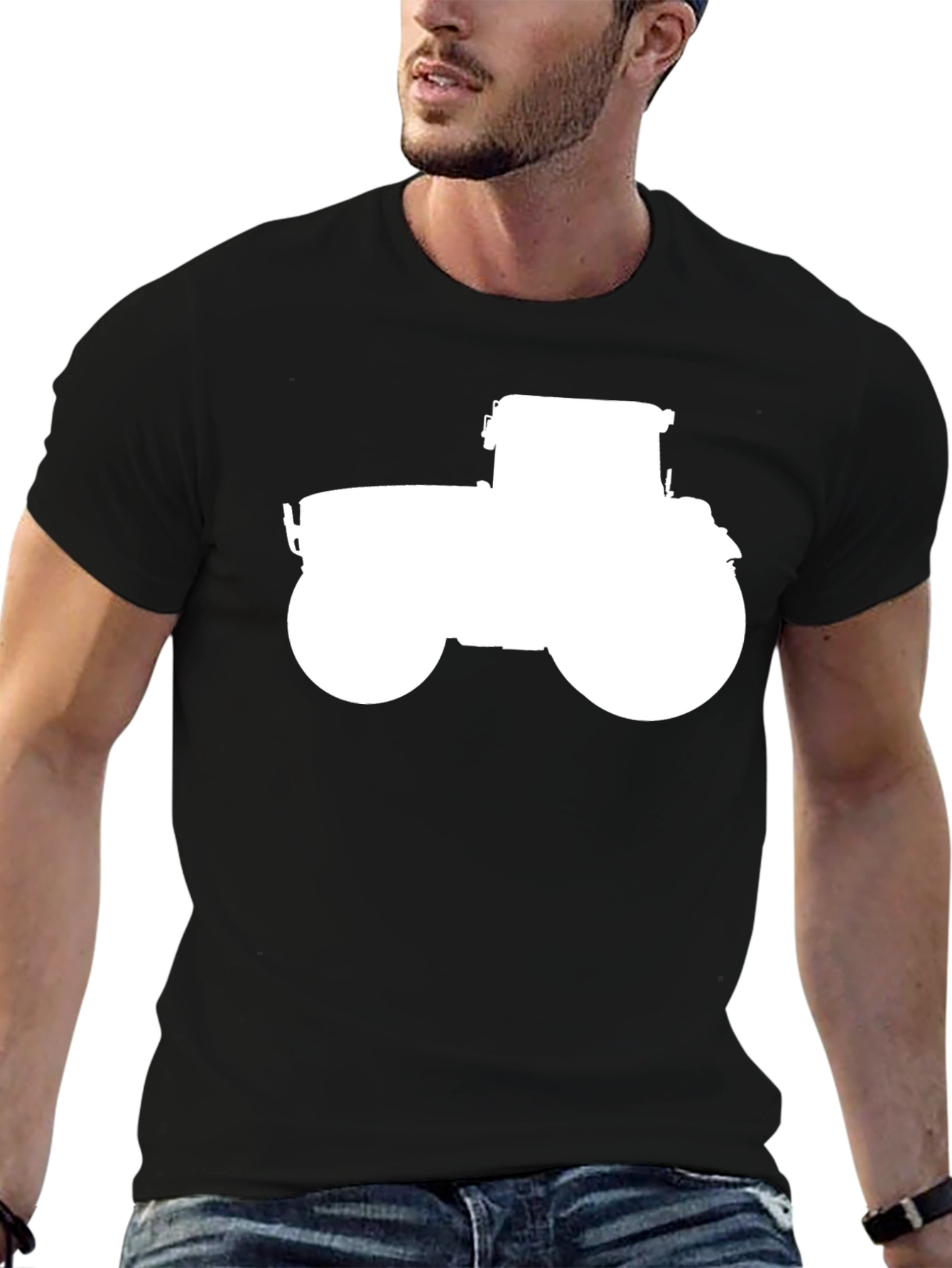 Tractor Graphic Tee - Black Cotton Casual Shirt