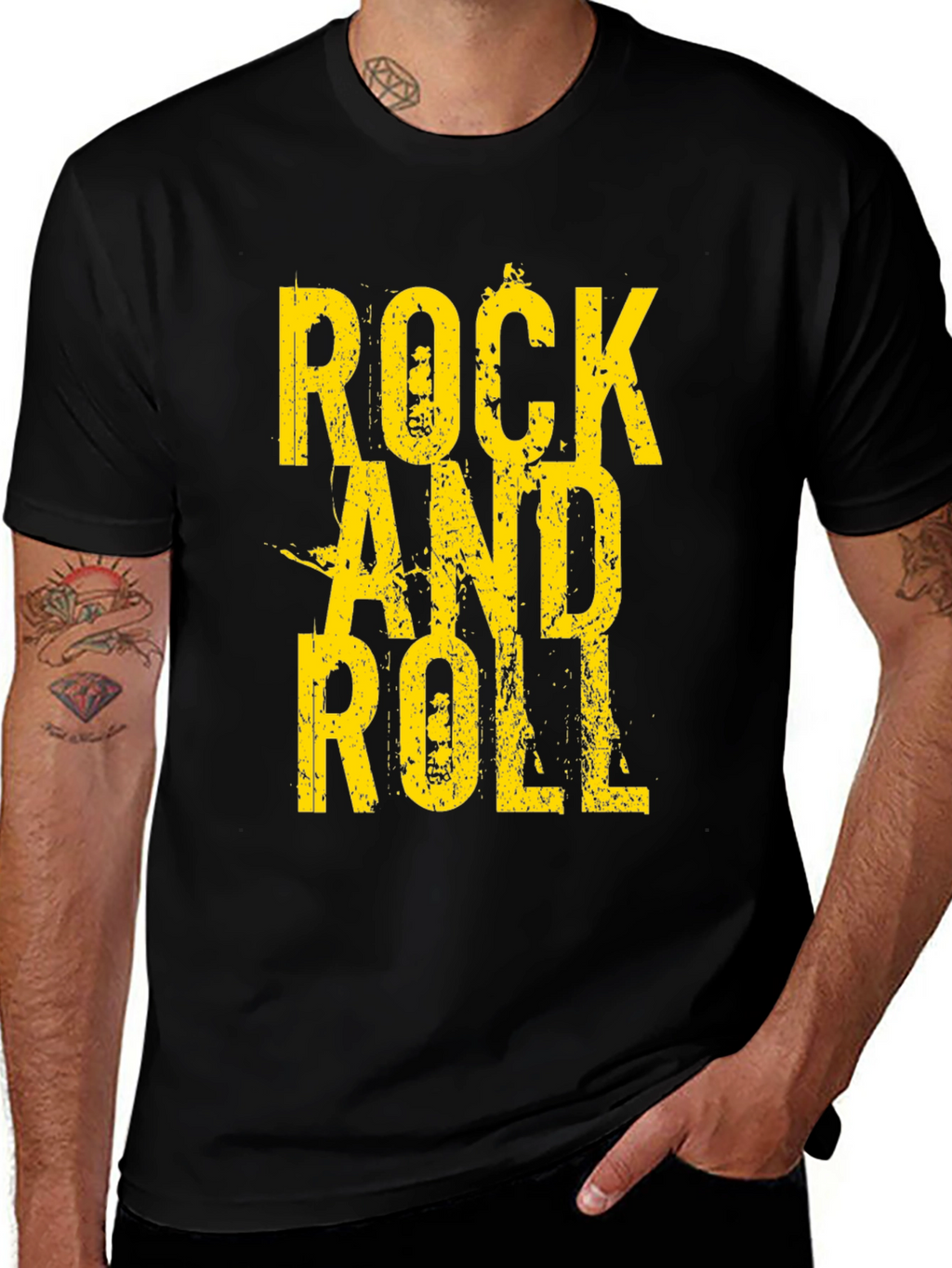 Rock and Roll Graphic Tee - Black Cotton T-Shirt