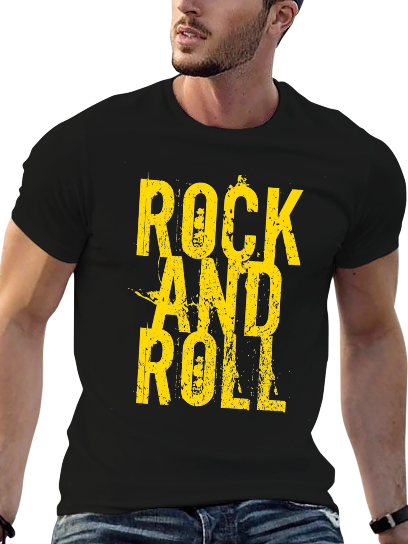 Rock and Roll Graphic Tee - Black Cotton T-Shirt