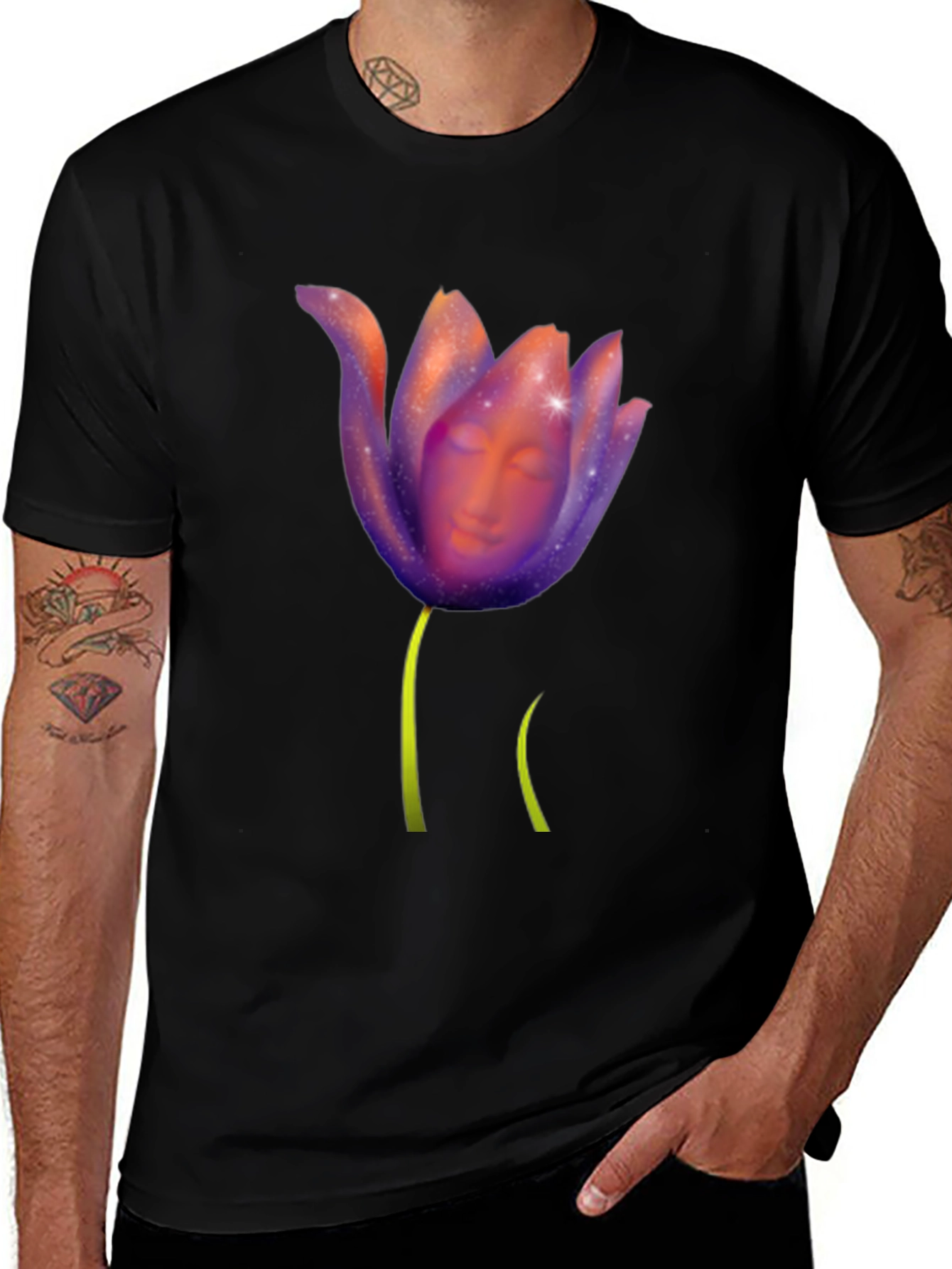 Floral Face Graphic Black Tee