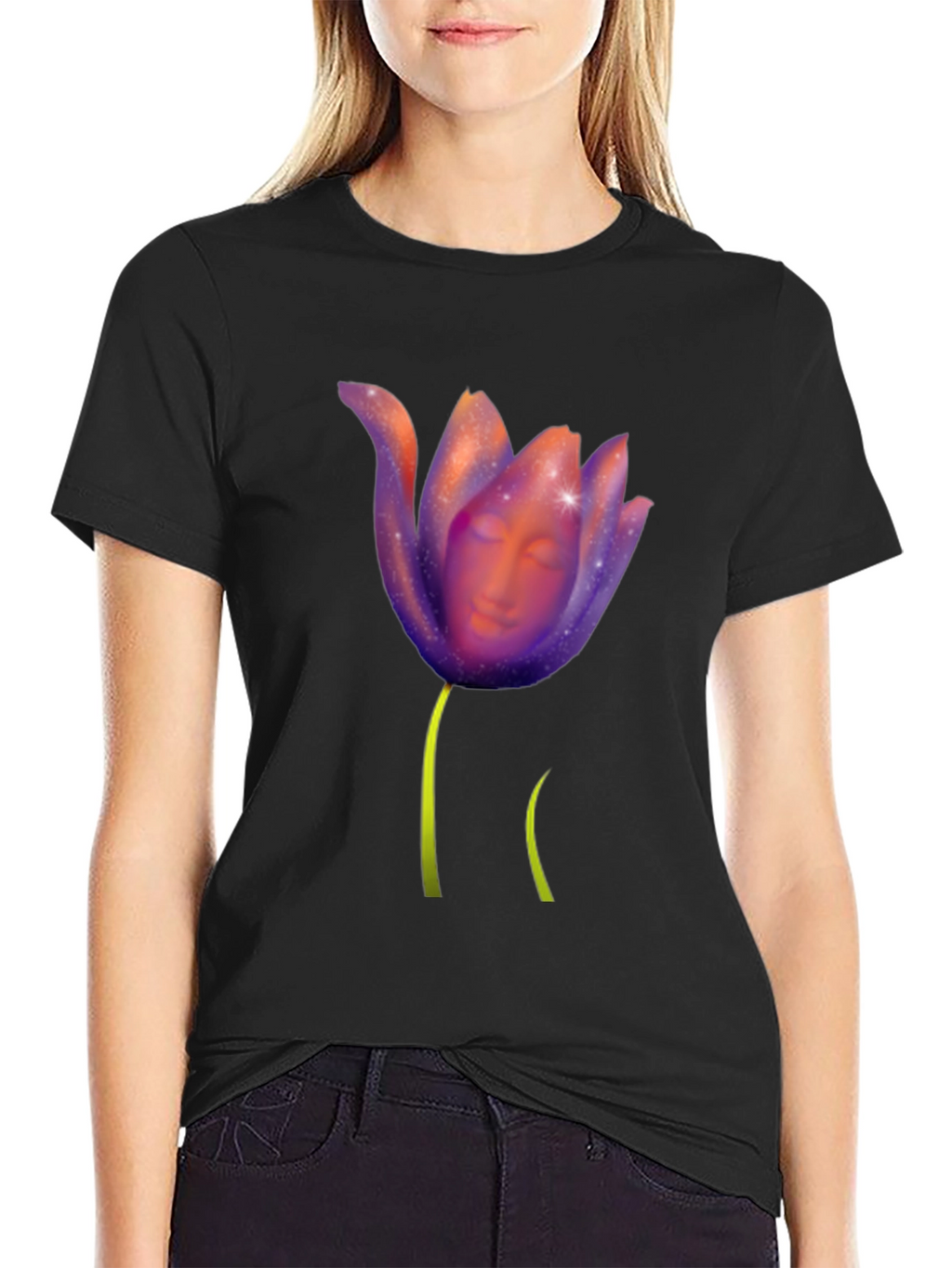 Floral Face Graphic Black Tee