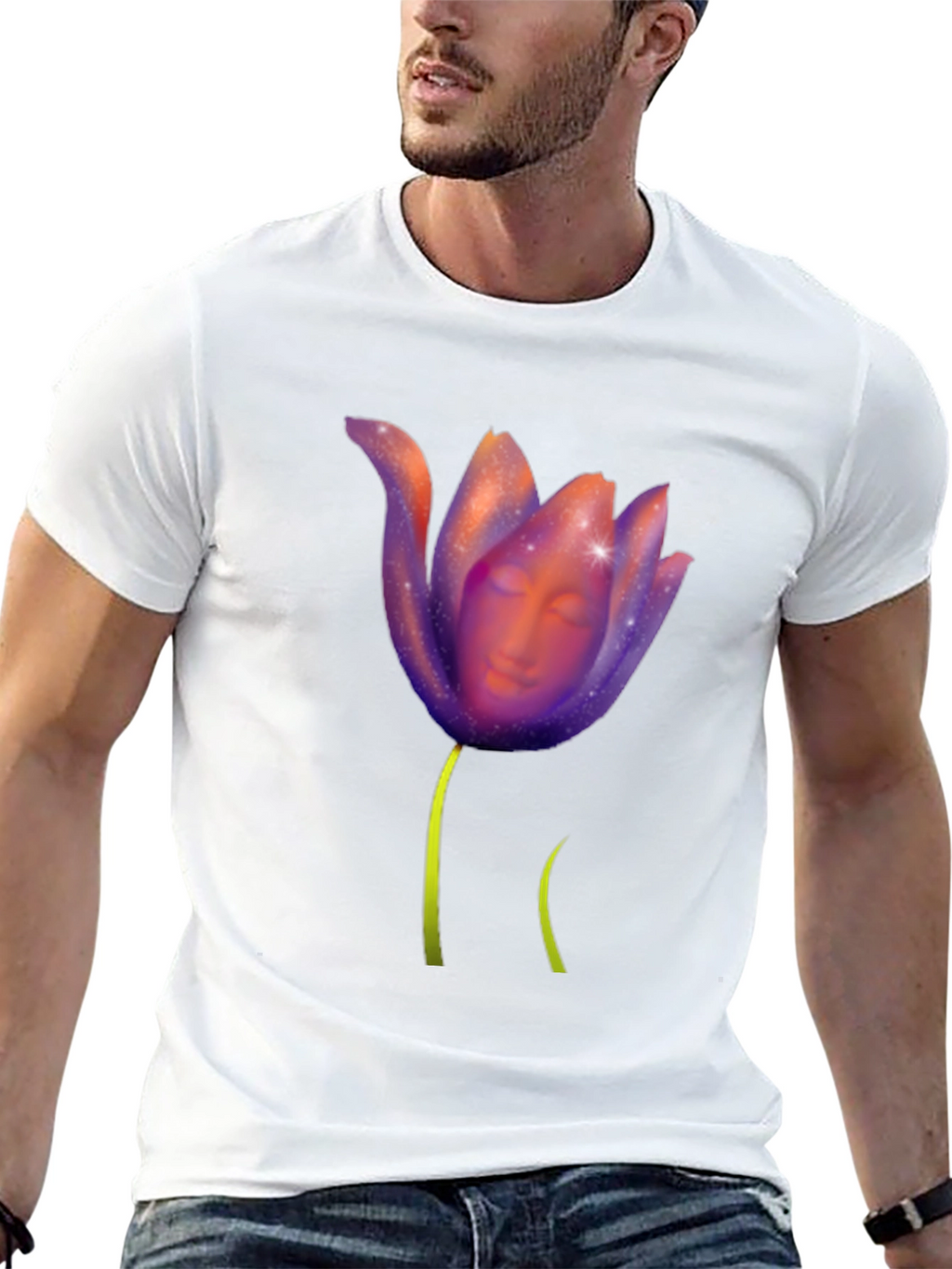 Floral Face Graphic Black Tee