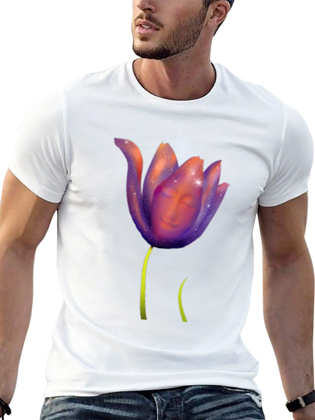 Floral Face Graphic Black Tee
