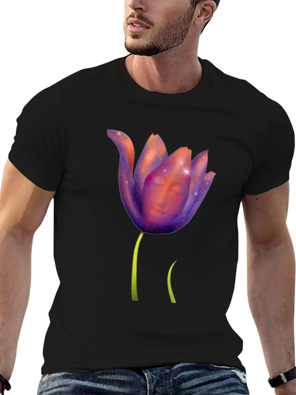 Floral Face Graphic Black Tee