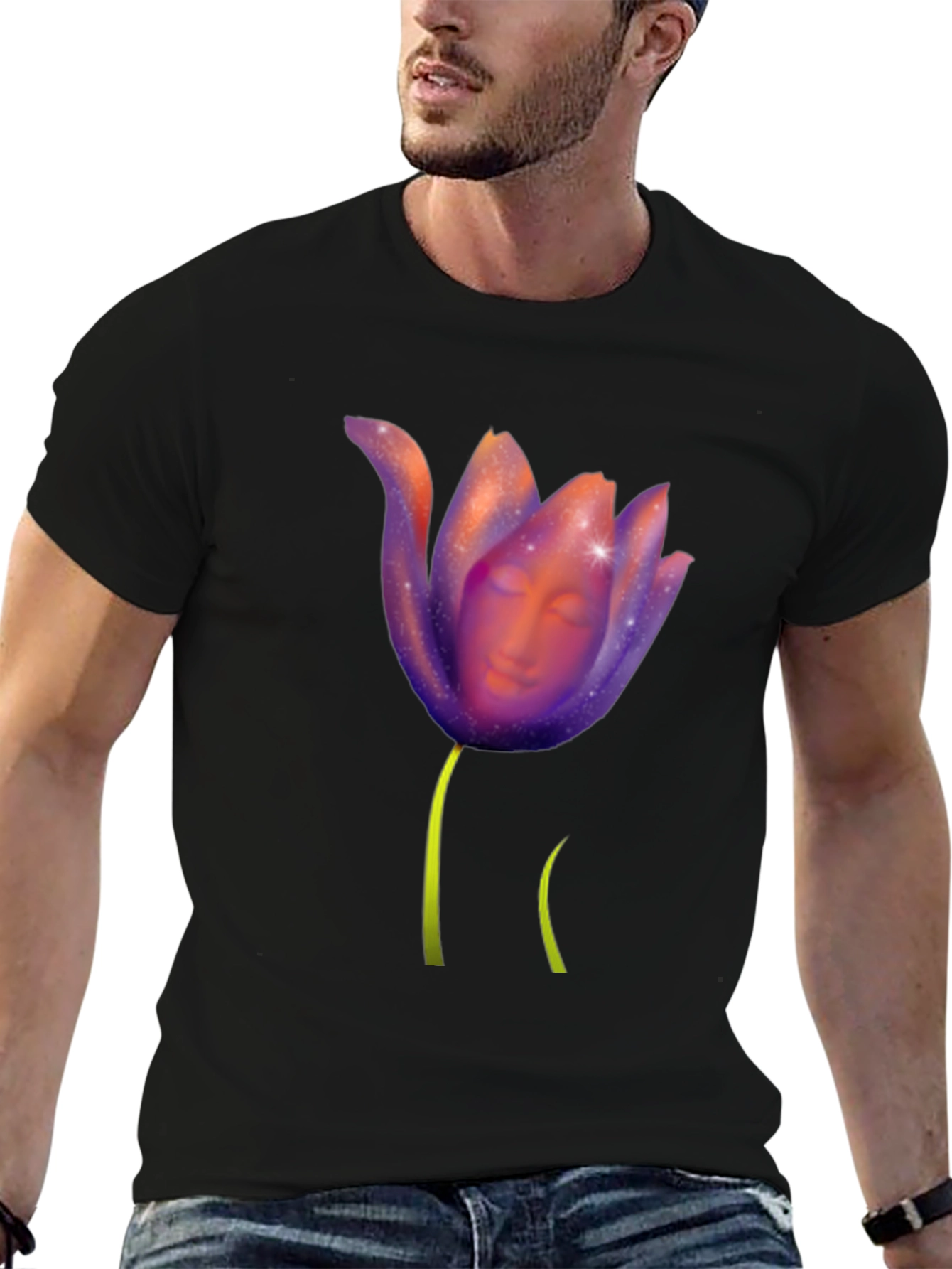 Floral Face Graphic Black Tee