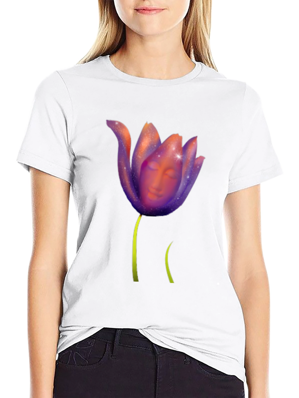 Floral Face Graphic Black Tee
