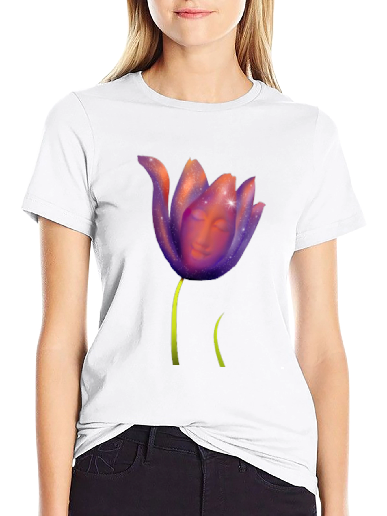 Floral Face Graphic Black Tee
