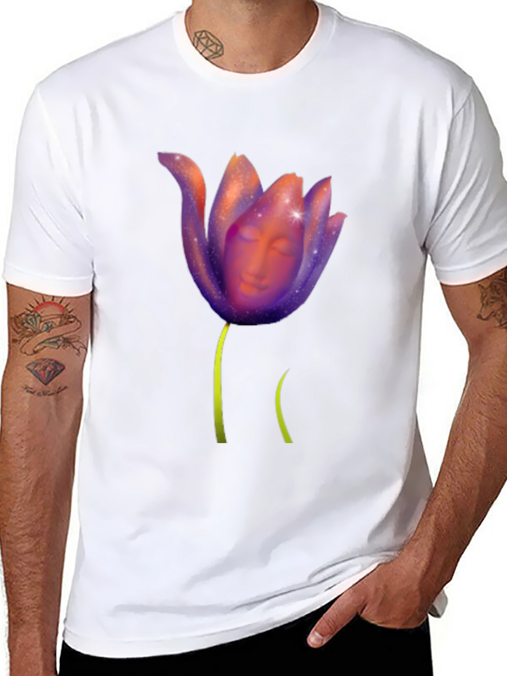 Floral Face Graphic Black Tee