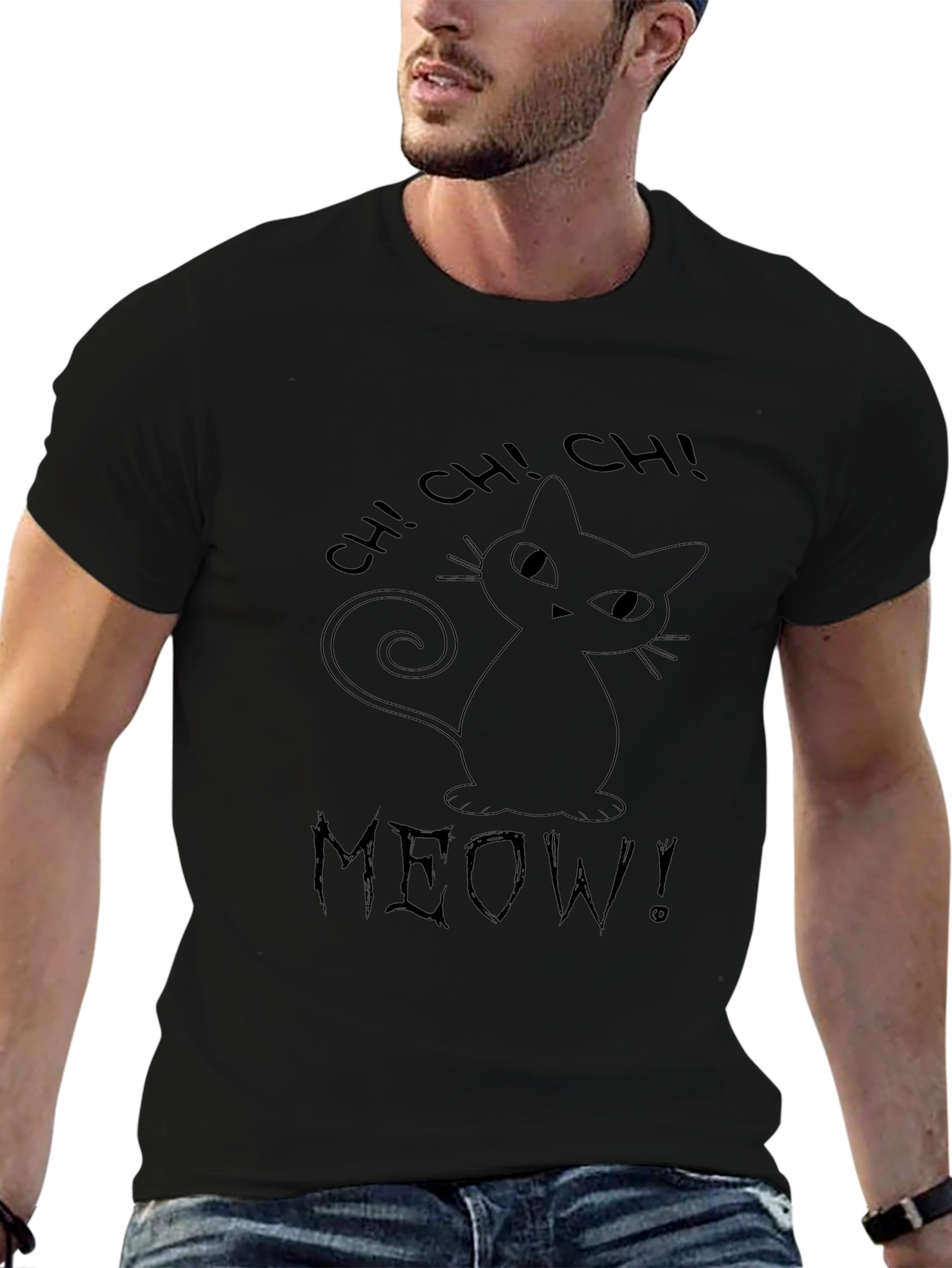 Whimsical Black Cat T-Shirt - CH! CH! MEOW!