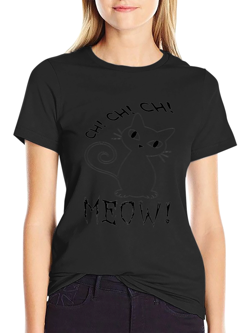 Whimsical Black Cat T-Shirt - CH! CH! MEOW!