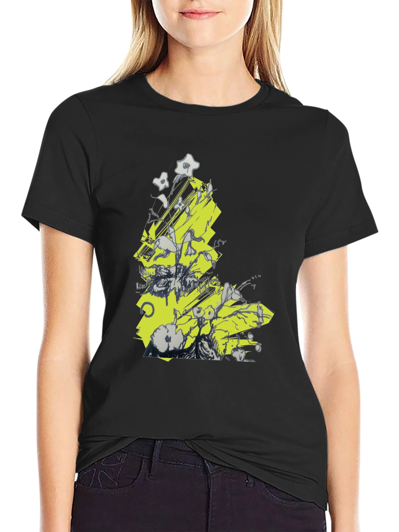 Abstract Graphic Tee - Black Cotton T-Shirt