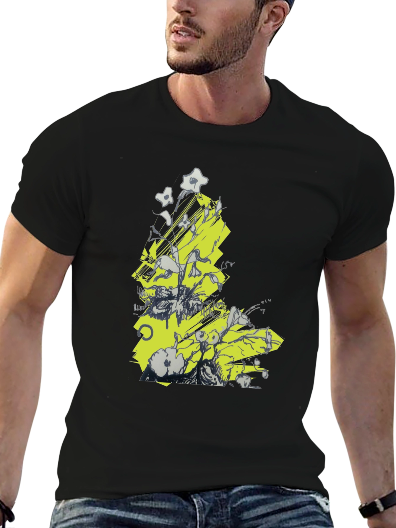 Abstract Graphic Tee - Black Cotton T-Shirt