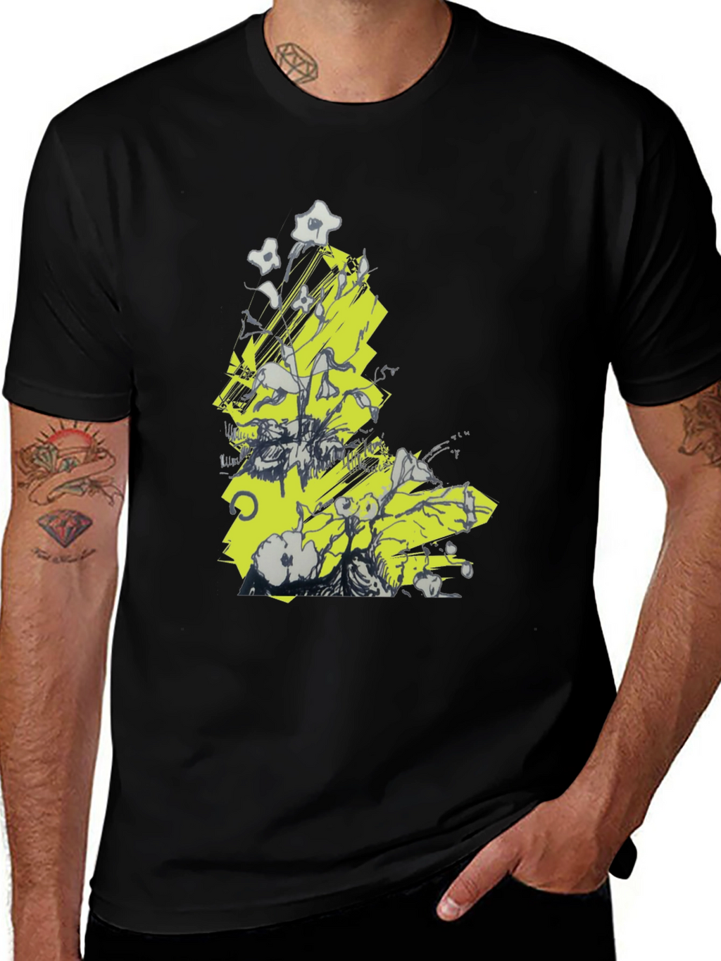 Abstract Graphic Tee - Black Cotton T-Shirt