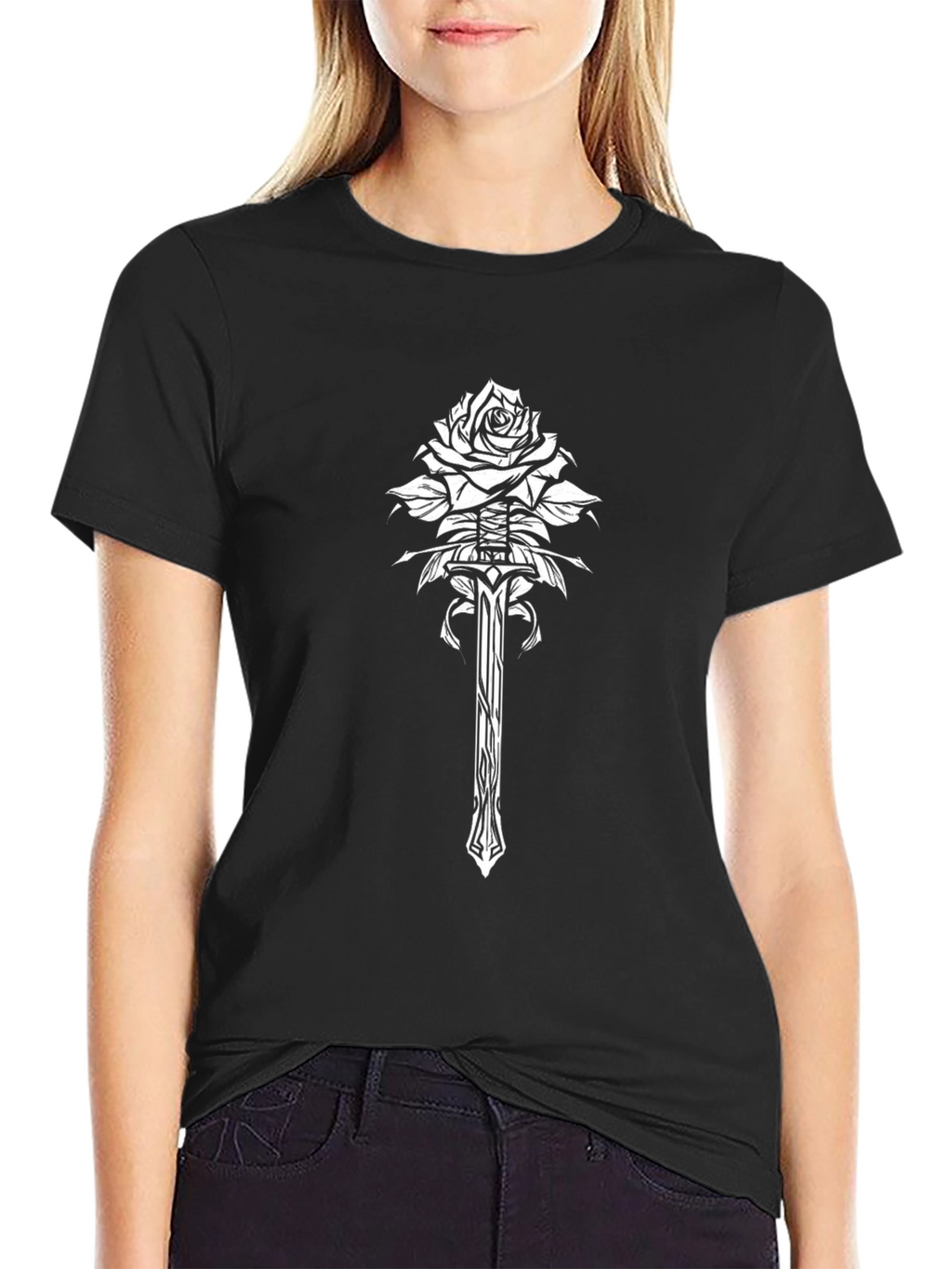 Rose & Sword Graphic Black T-Shirt