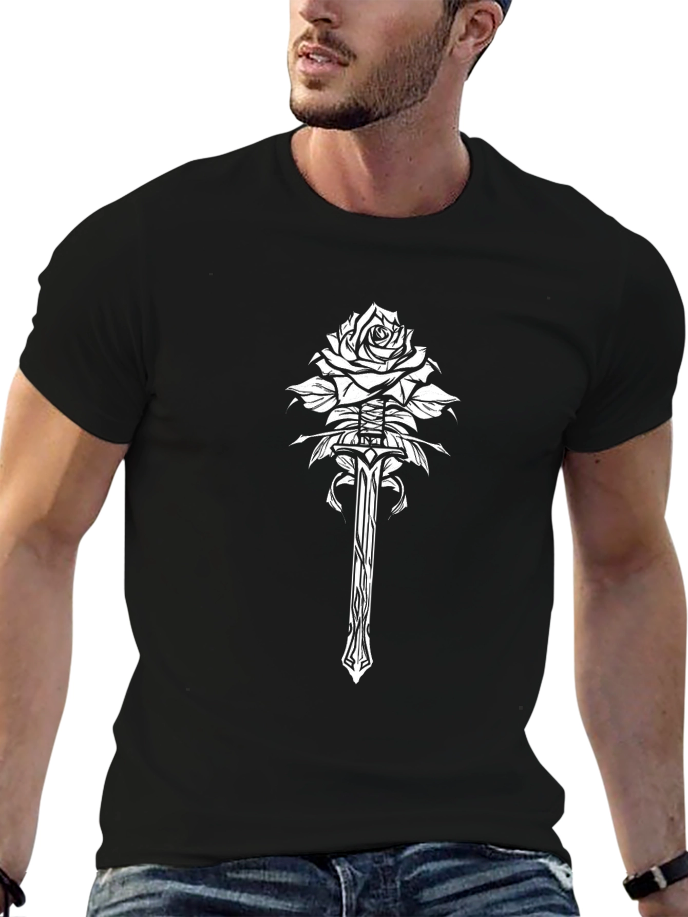 Rose & Sword Graphic Black T-Shirt