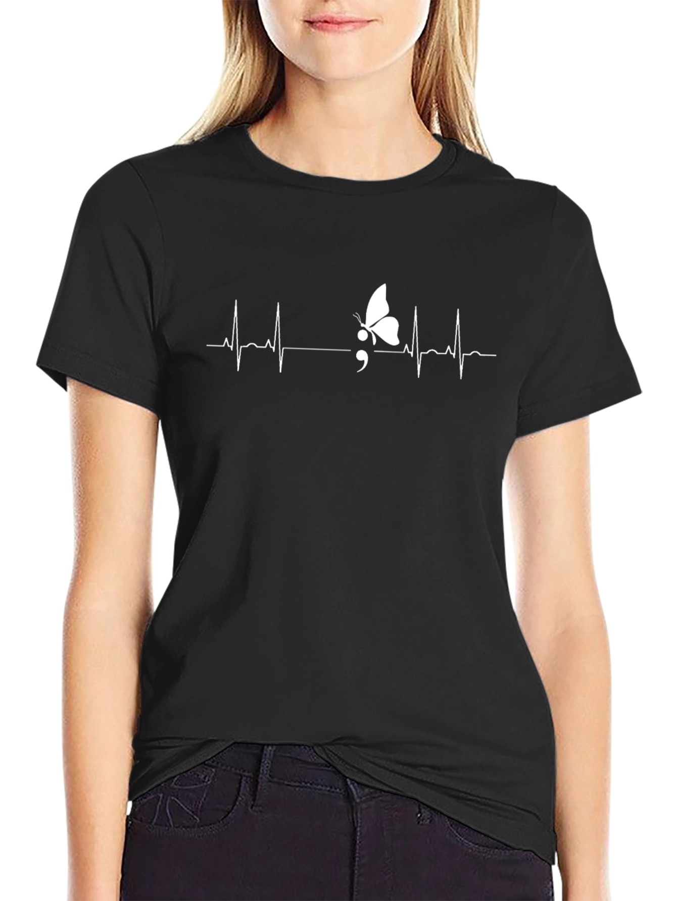 Semicolon Butterfly Heartbeat T-Shirt