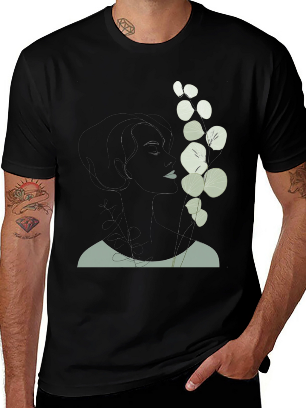 Abstract Floral Print Black T-Shirt