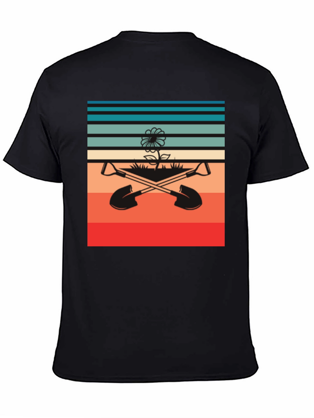 Retro Gardening T-Shirt - Shovels & Flower Design