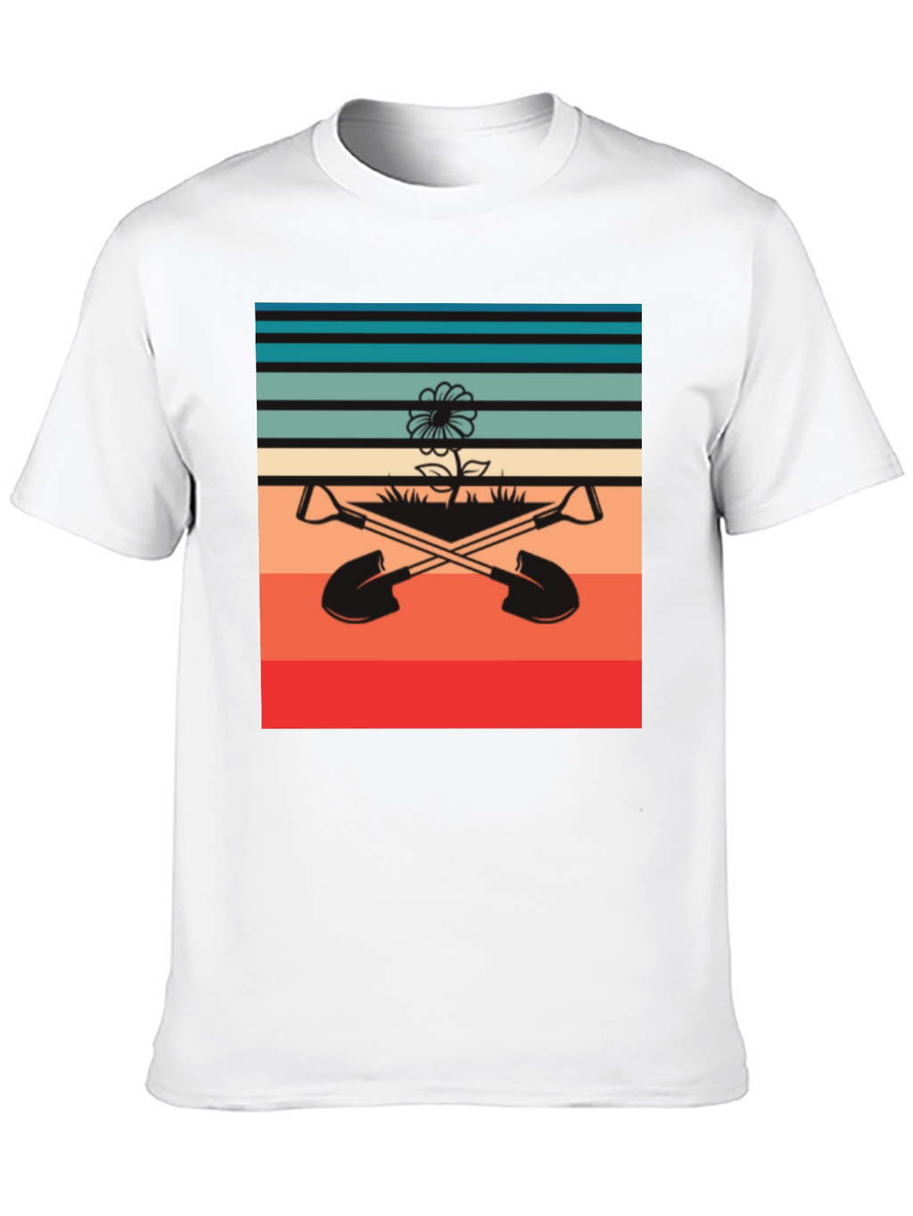Retro Gardening T-Shirt - Shovels & Flower Design
