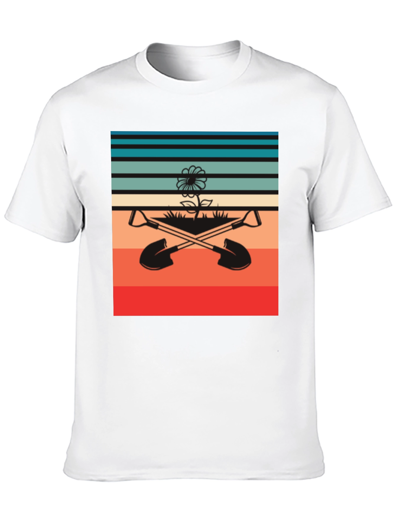 Retro Gardening T-Shirt - Shovels & Flower Design