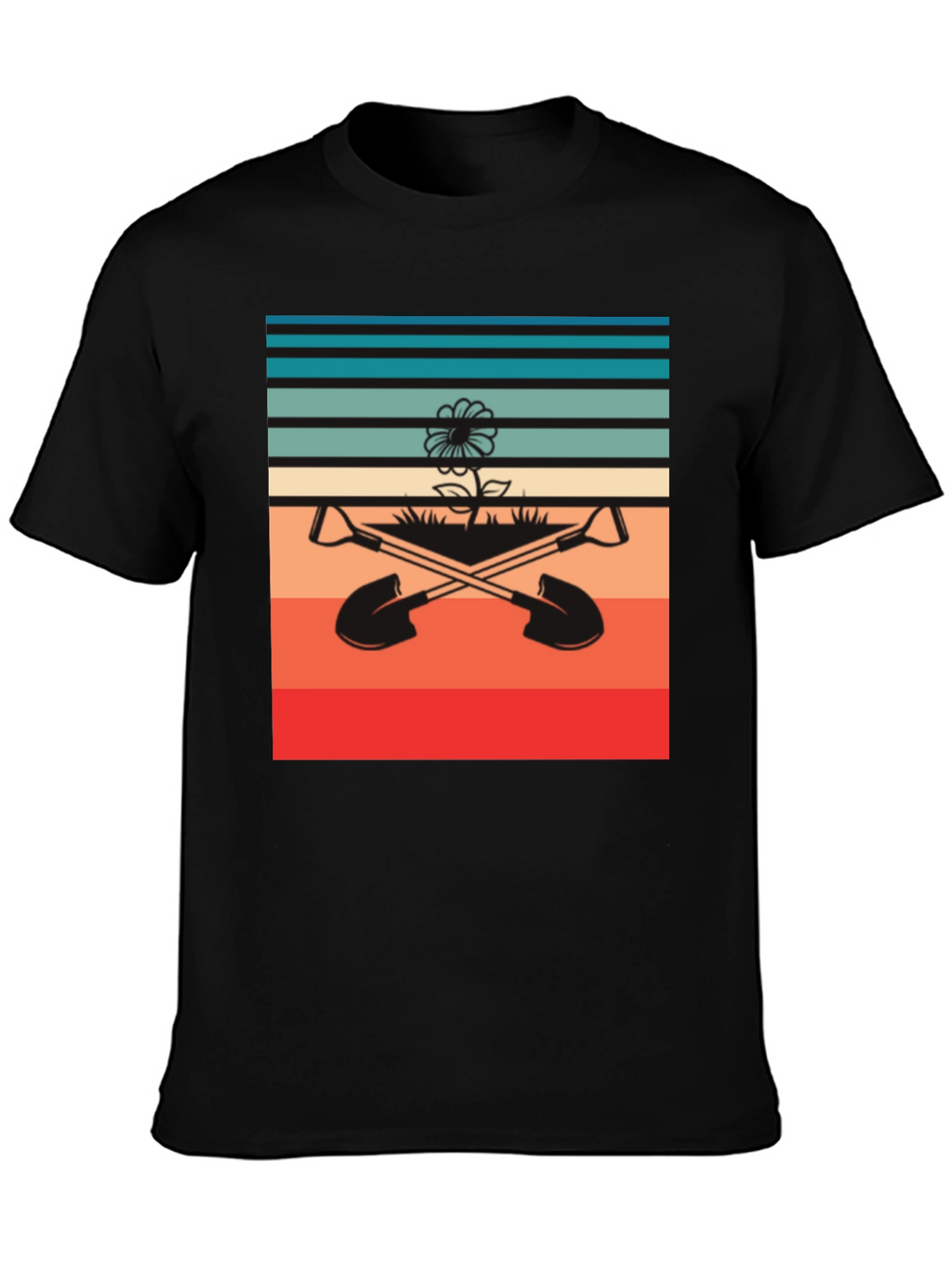 Retro Gardening T-Shirt - Shovels & Flower Design