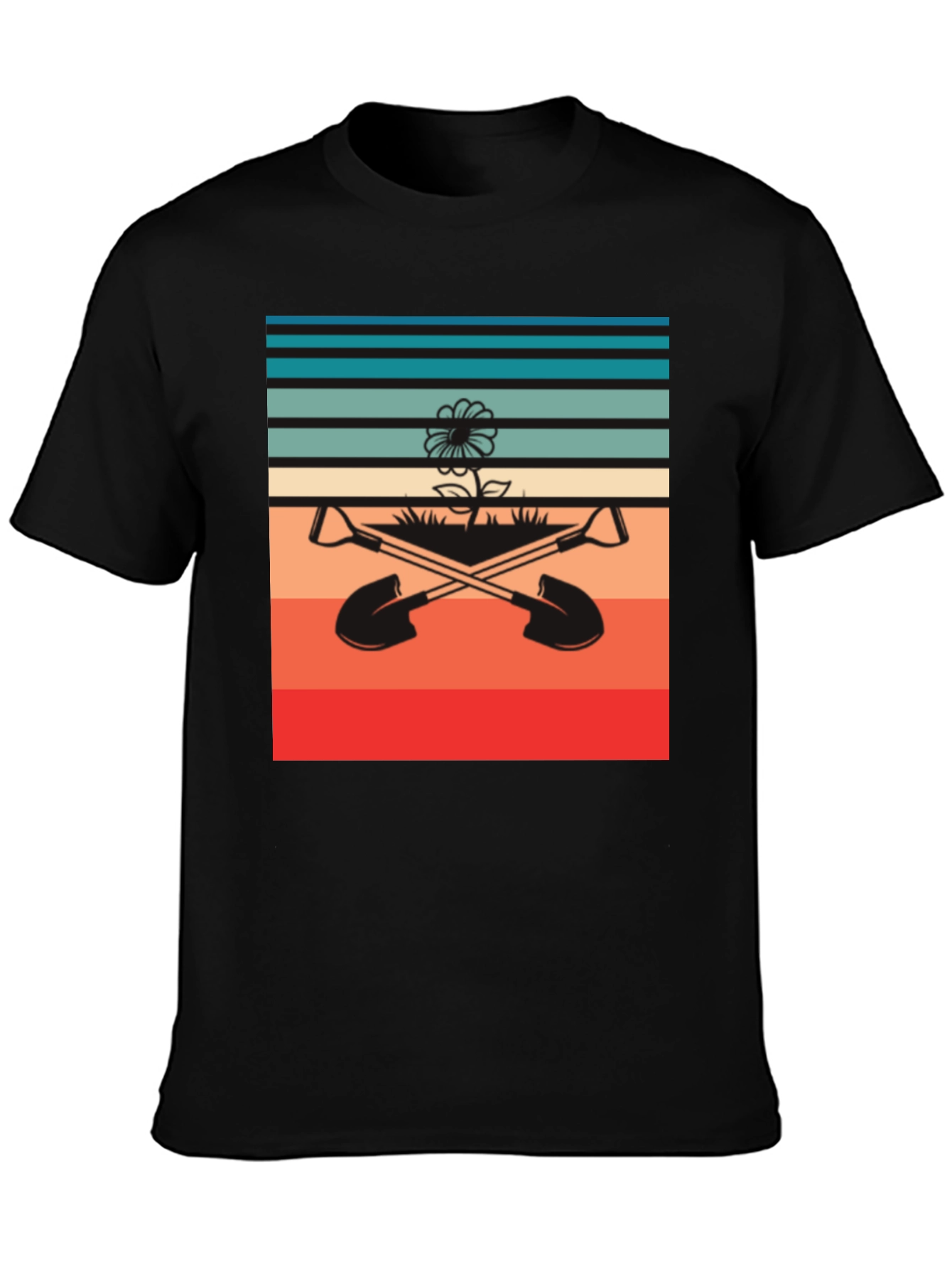Retro Gardening T-Shirt - Shovels & Flower Design