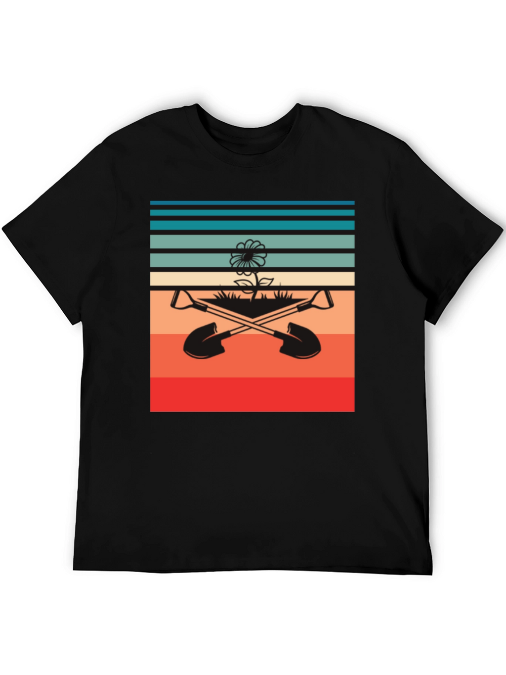 Retro Gardening T-Shirt - Shovels & Flower Design