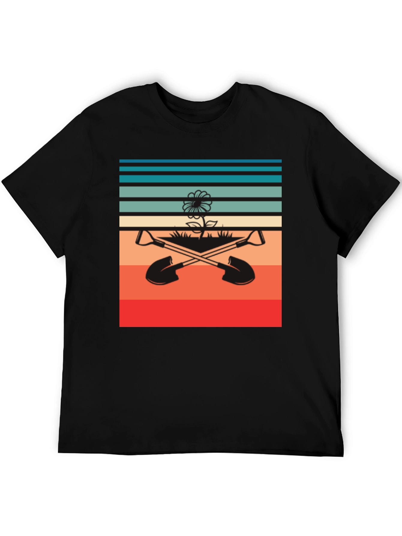 Retro Gardening T-Shirt - Shovels & Flower Design