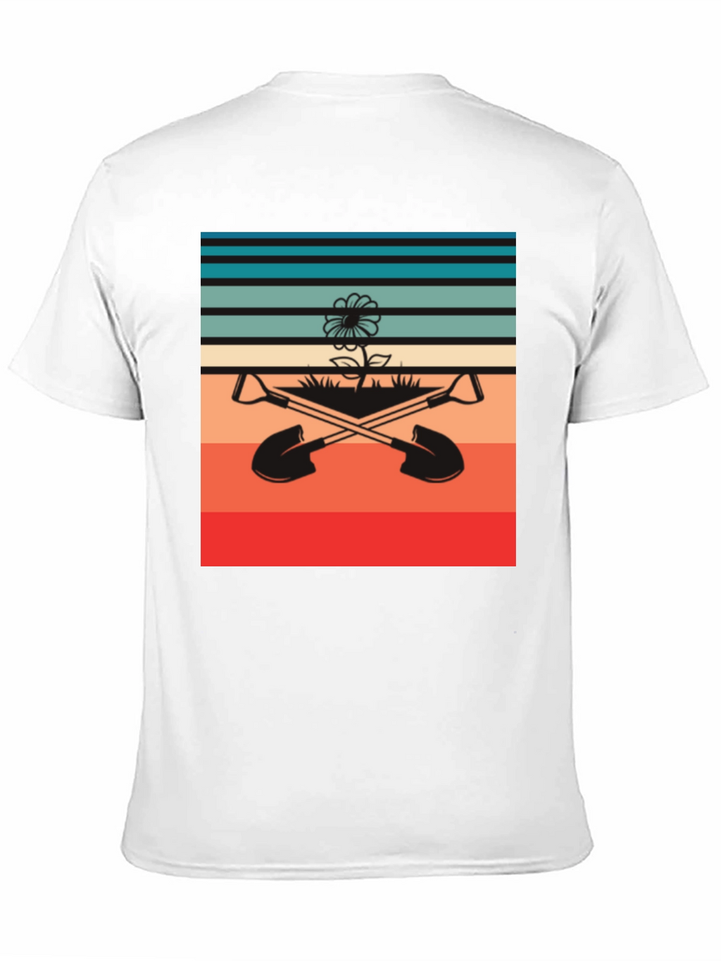 Retro Gardening T-Shirt - Shovels & Flower Design