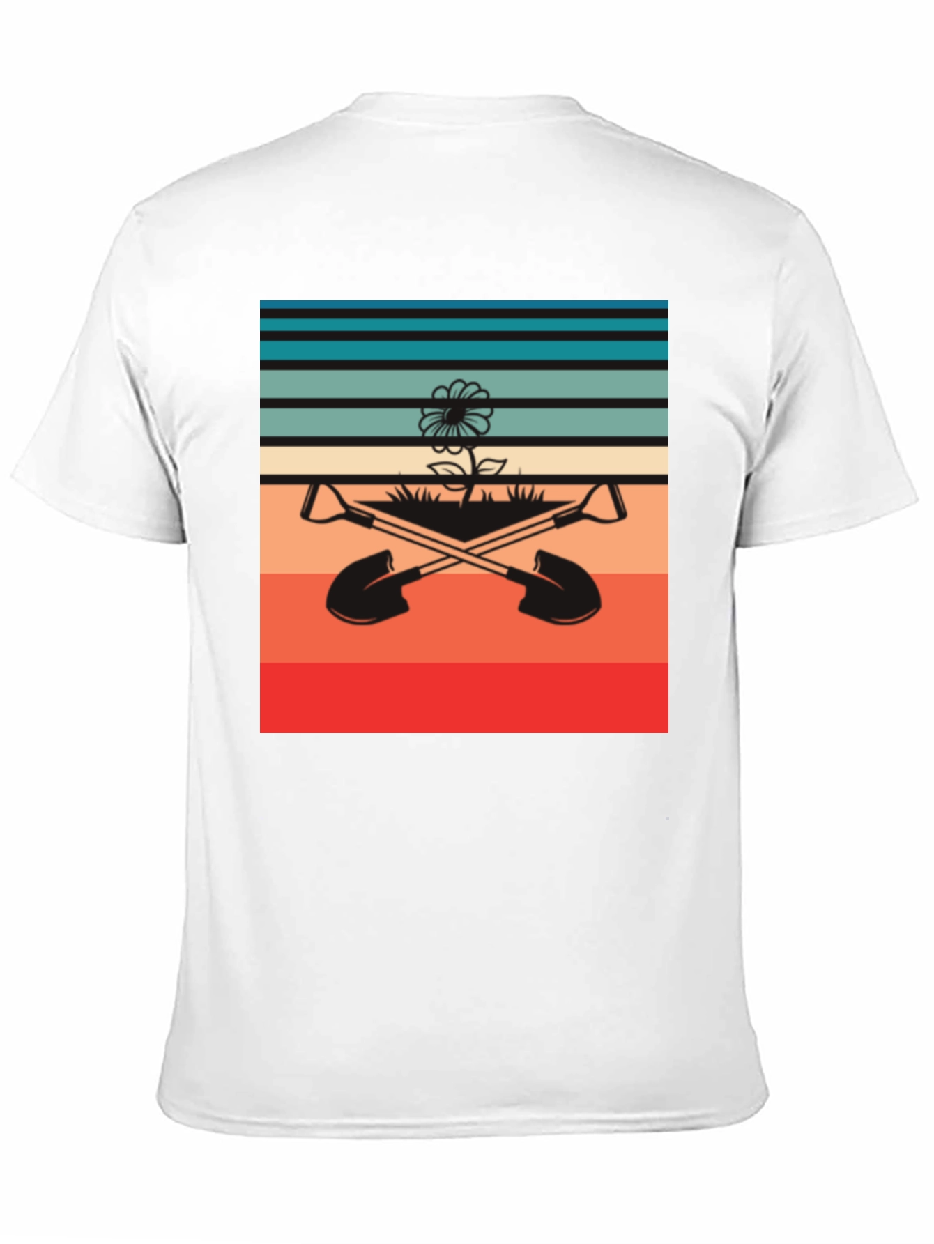 Retro Gardening T-Shirt - Shovels & Flower Design