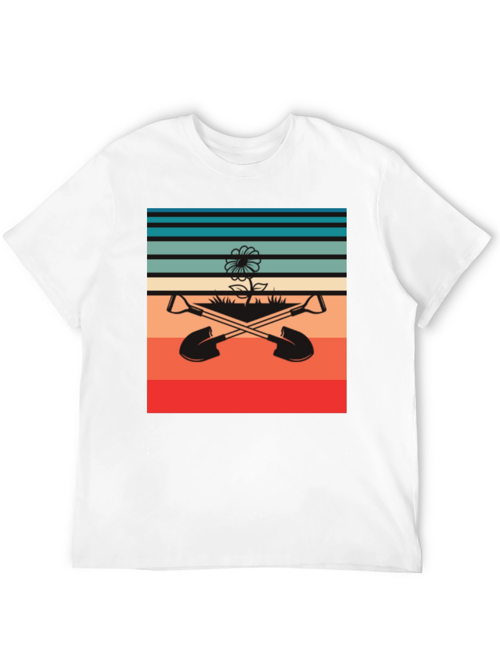 Retro Gardening T-Shirt - Shovels & Flower Design
