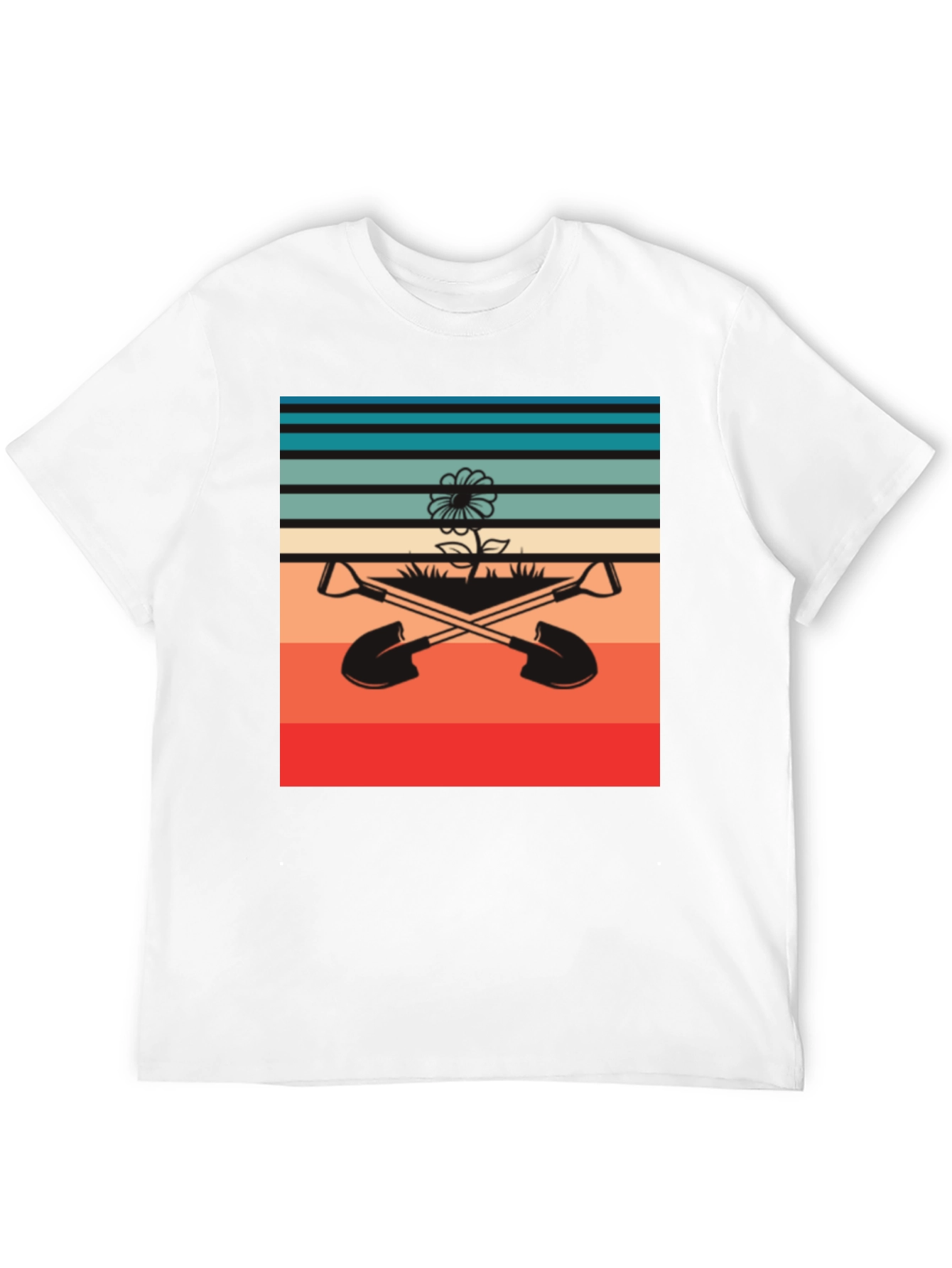 Retro Gardening T-Shirt - Shovels & Flower Design