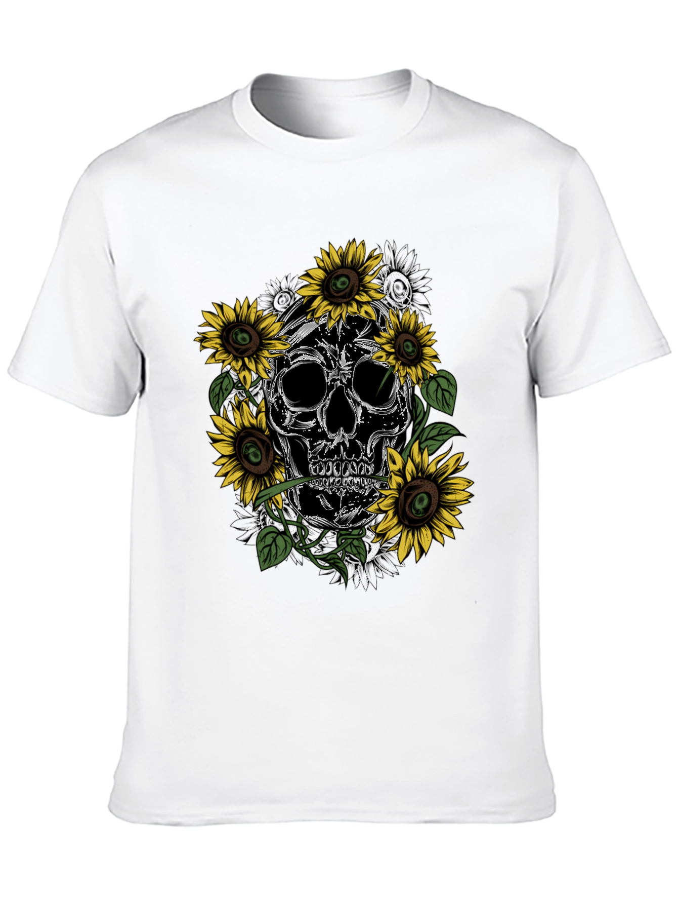 Skull & Sunflower Graphic Tee - Mens Black T-Shirt