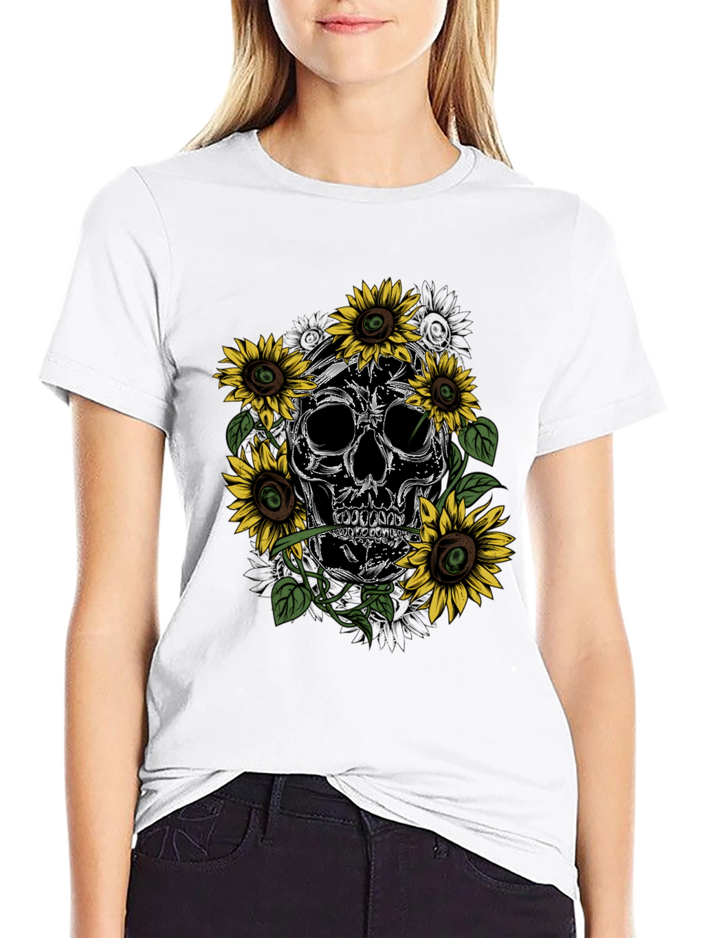 Skull & Sunflower Graphic Tee - Mens Black T-Shirt