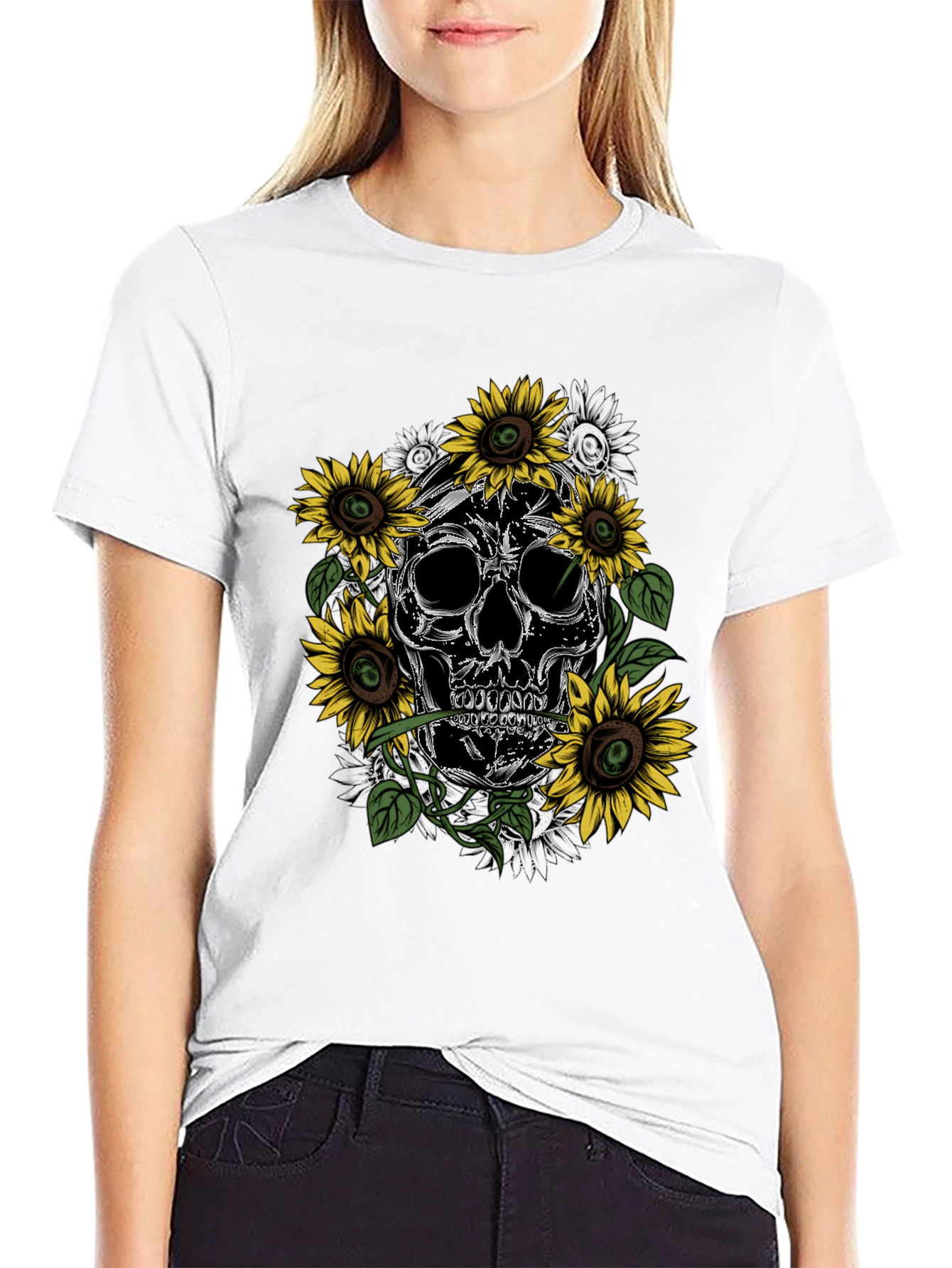 Skull & Sunflower Graphic Tee - Mens Black T-Shirt