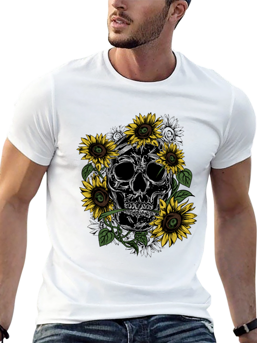 Skull & Sunflower Graphic Tee - Mens Black T-Shirt
